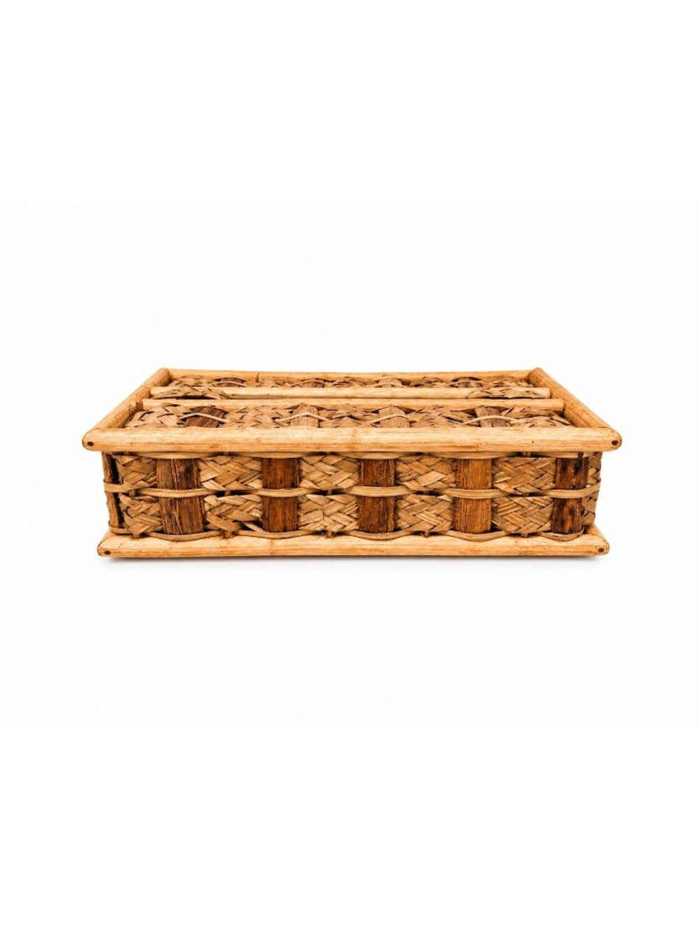 Woven Wicker Rattan Tissue Rectangle Box Cover Vintage Bathroom Decor